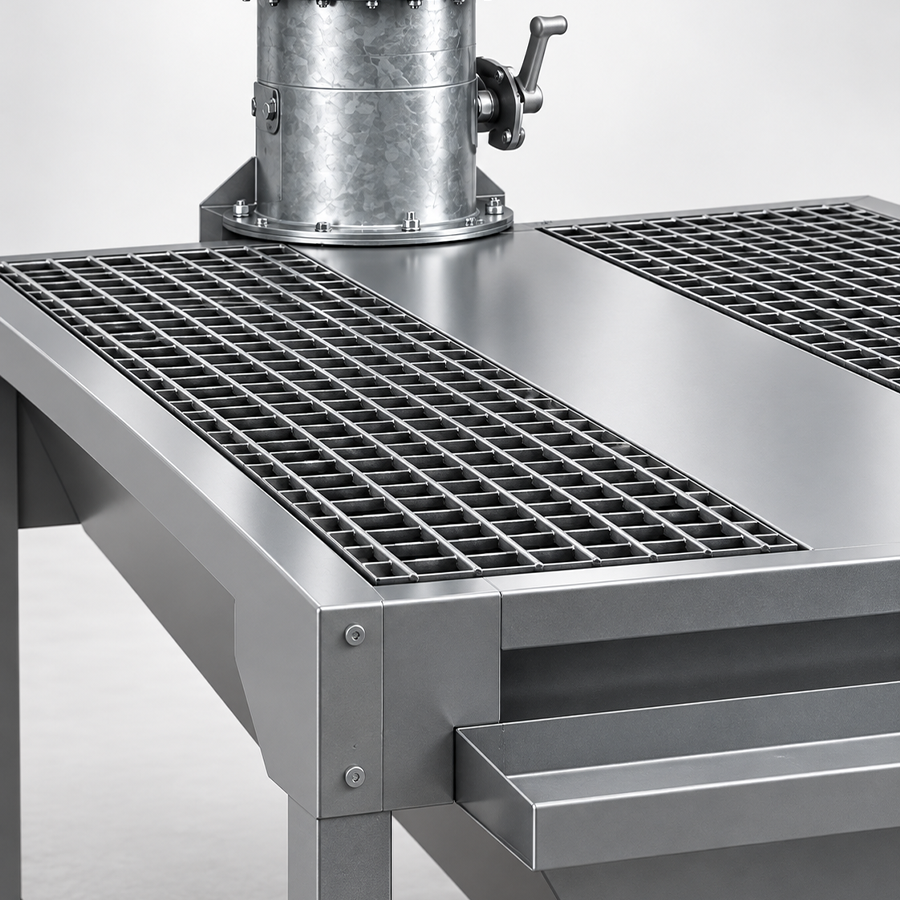 BTM EcoLine compact downdraft table in an industrial workshop
